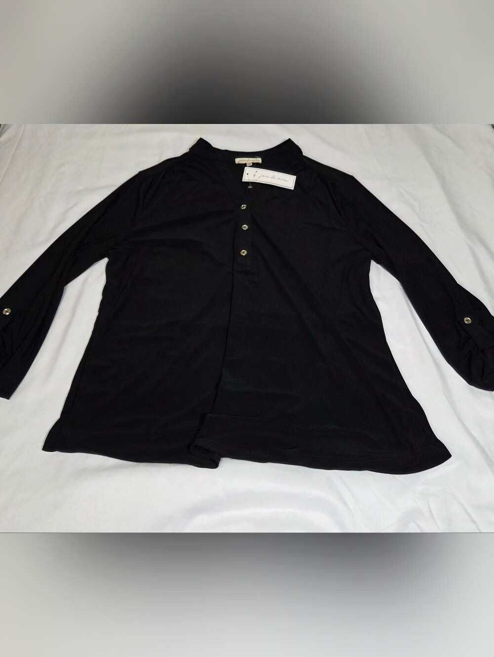 Joie de Vivre Black Roll Sleeve Tunic Top Size Large New With Tags